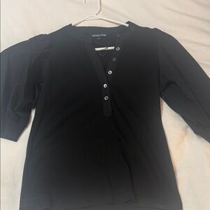 Veronica Beard Coralee Puff Sleeve Black Button-Down Top